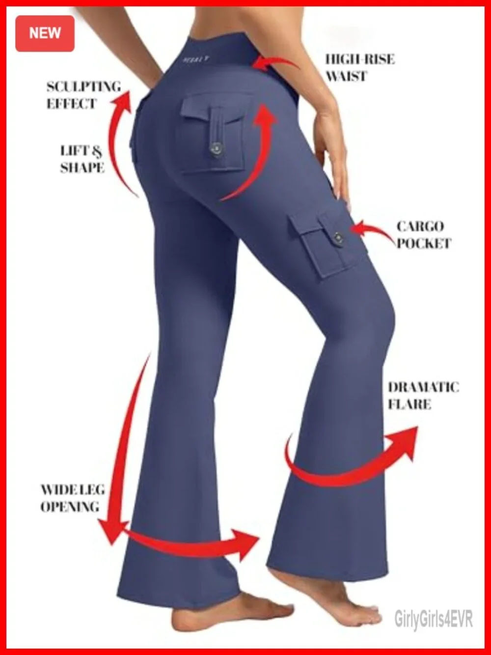 High Waisted Flare Leggings with Pockets Hidden Scrunch No Front Seam
